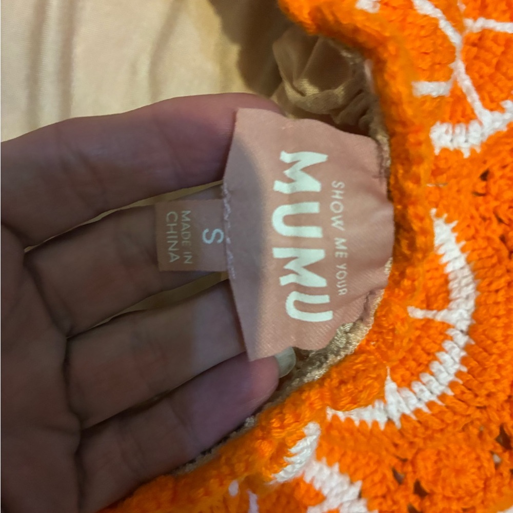 Happy Halter Mini dress Show Me Your MuMu size small orange crochet lined - Picture 4 of 5